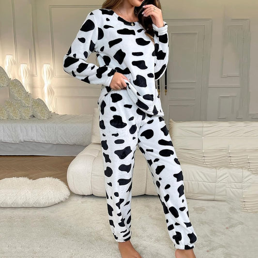 White Cow Printed Women’s Tracksuit - Stylish Design, Soft Fabric, Smooth Comfort, Easy Wear & Durable Stitching